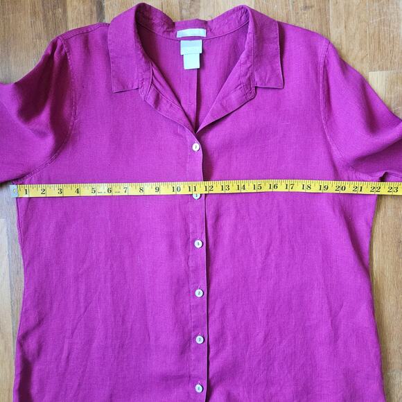 Chico's Linen Shirt Womens Size 2 US 12 Pink Button Front No Iron 3/4 Sleeve - Picture 7 of 8